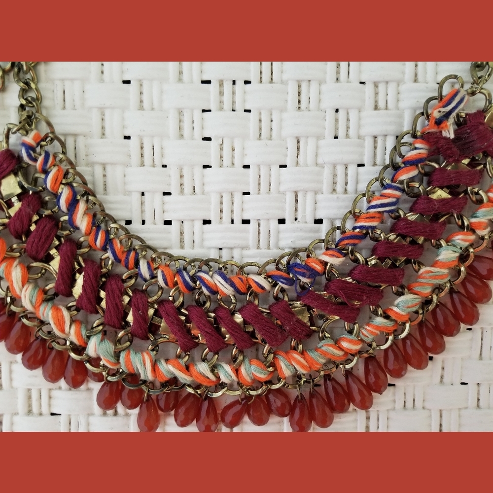 Rust Orange Tiered Statement Necklace - image 4